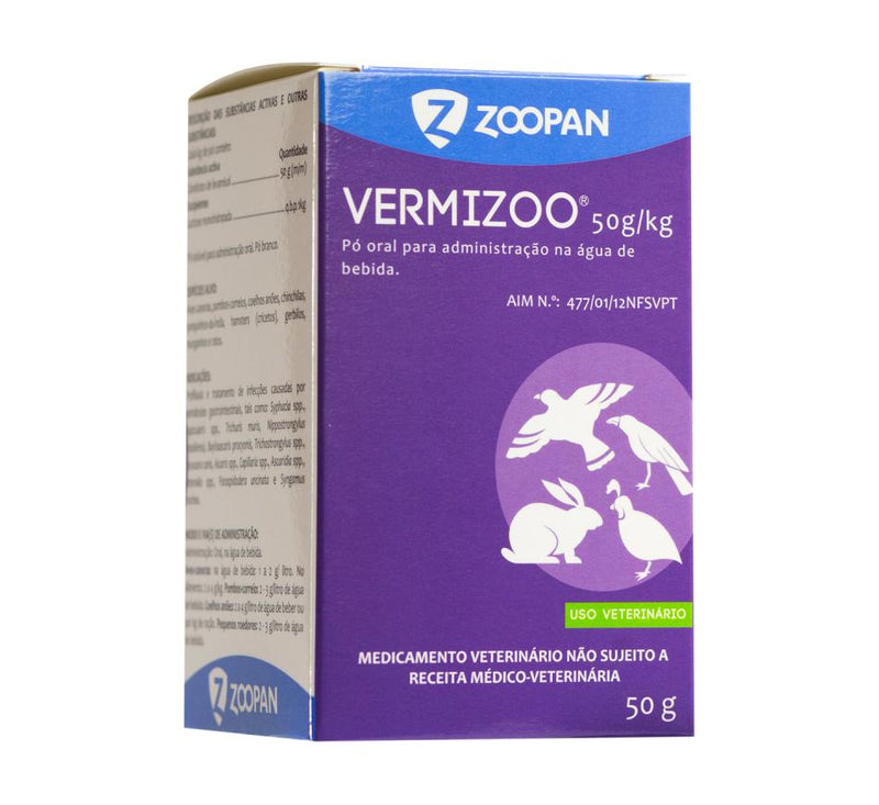 VERMIZOO 50G - Medicamento para Pássaros e Roedores para infeções gastrointestinais