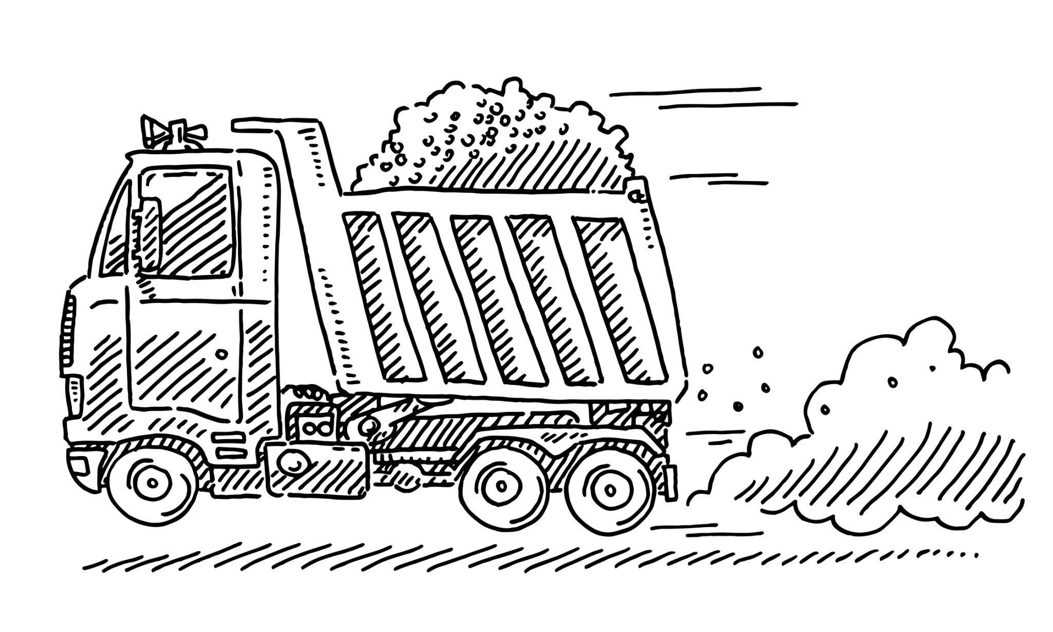 doodle of rubbish lorry taking plastics to landfill