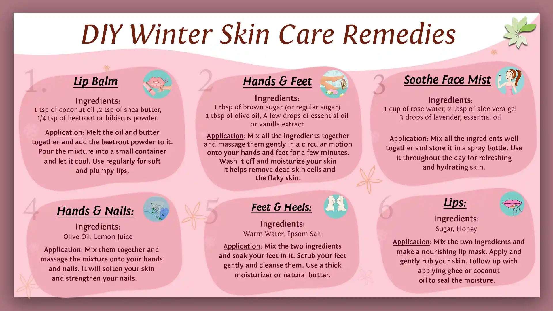 DIY Winter Skin Care Remedies for Lip, nails, hand, feet & heels care.