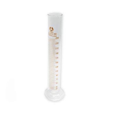 clear glass measuring test tube with lined measurements on the side