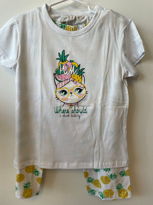 Comfy 100% Cotton Lounge Set with Tropical Cat Graphic - Hoot Couture