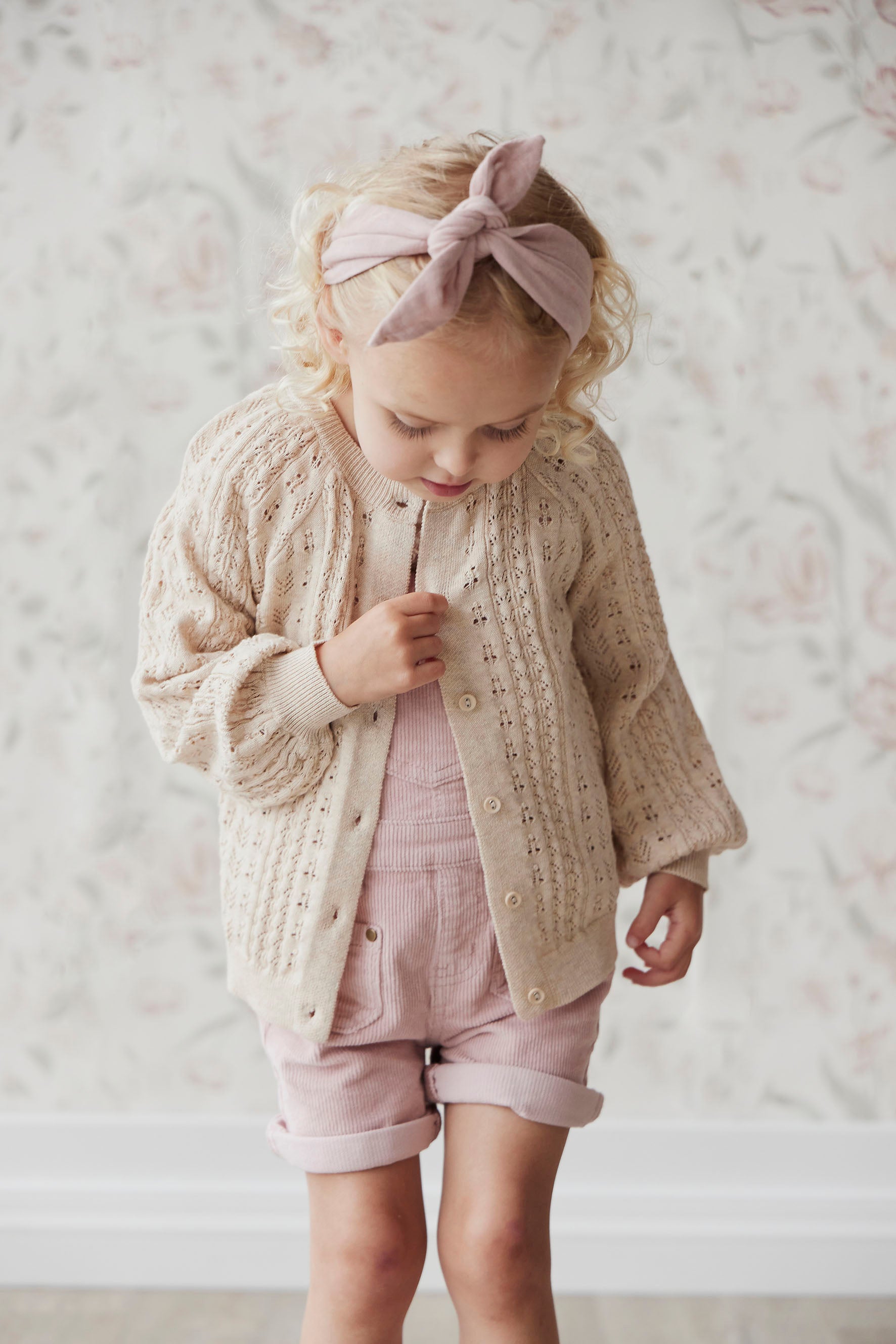 Knitted Freya Pointelle Cardigan - Oatmeal