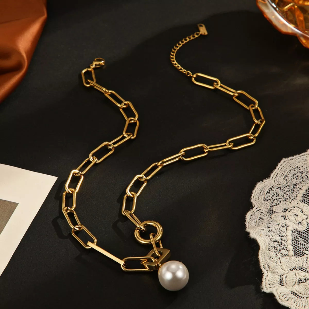18K Gold-Plated Chain Pearl Necklace