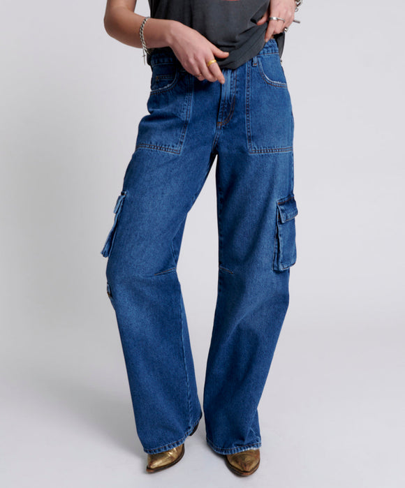 Rosewood Cargo Jackson Mid Waist Jeans Wide | One Teaspoon Leg