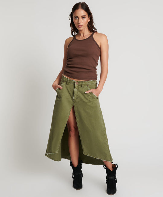 Hi-waist short denim skirt - Green - Women - Gina Tricot
