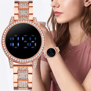 Luxury Touch Screen LED Digital Women Watch Fashion Rhinestone Ladies Stainless Steel Wristwatches Relogio Feminino - Spark 