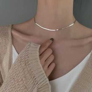 925 Sterling Silver Clavicle Chain Necklace For Women Snake Bone Chain Charm Choker Boho Fashion Jewelry Gift Trendy Accessories - Spark 