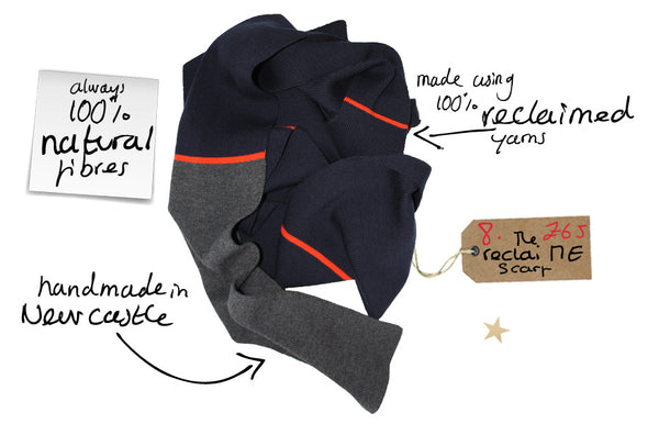 merino wool grey orange navy scarf women ethical sustainable