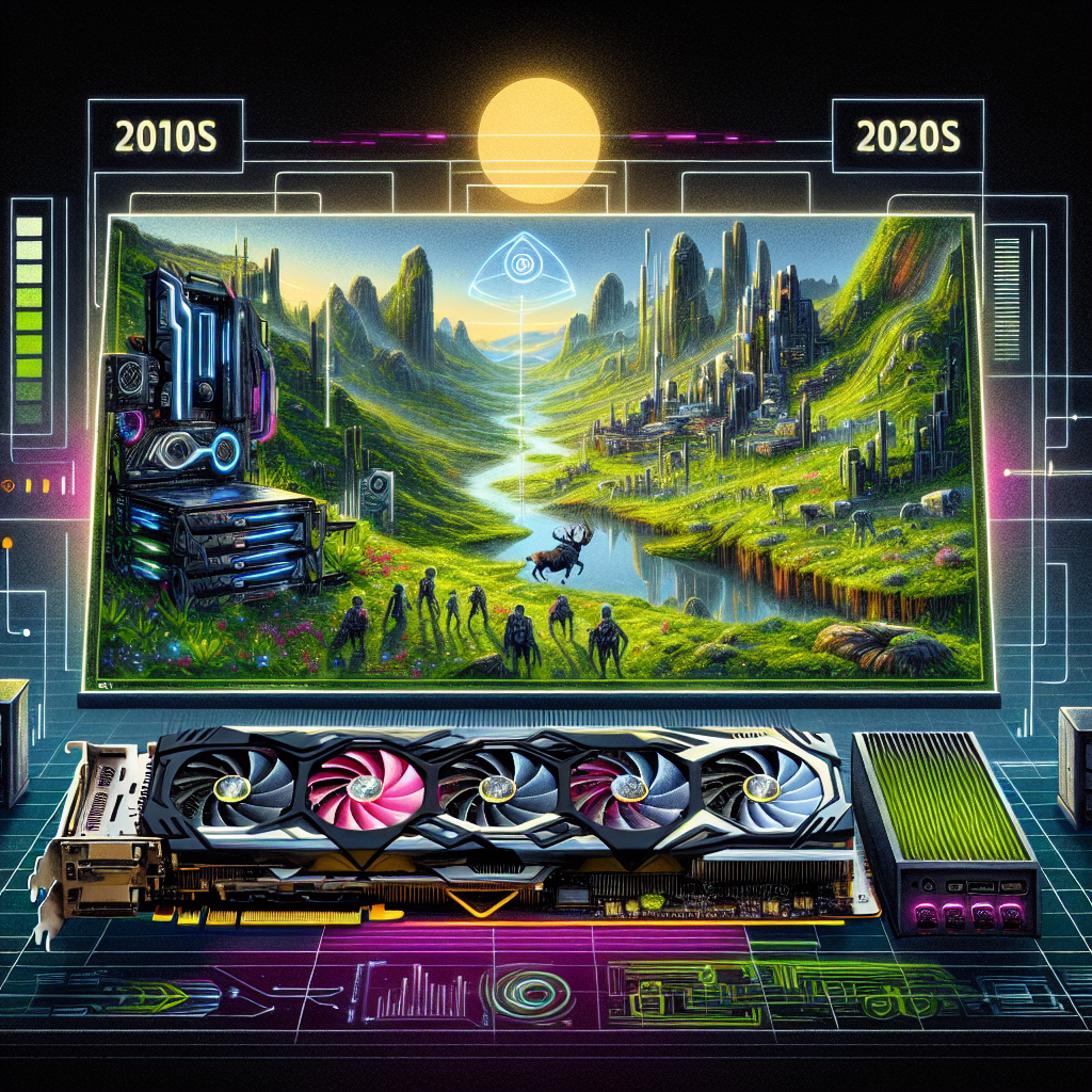 Illustration showcasing Nvidia RTX graphics cards and modern PC gaming advancements.