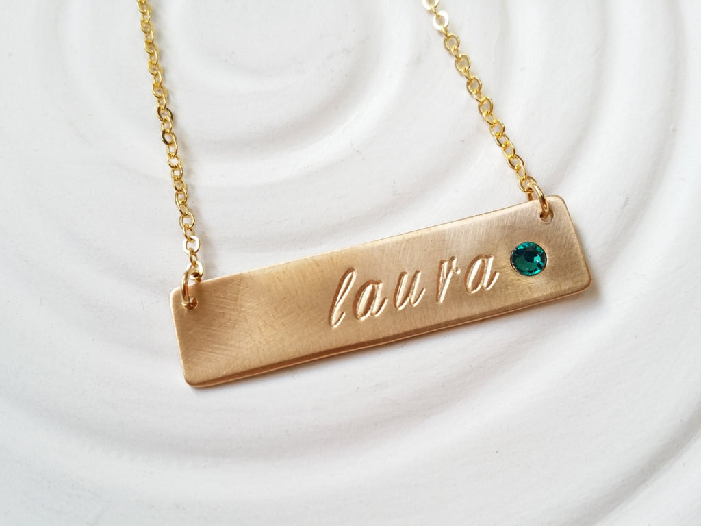 Birthstone Bar Necklace | Gold Tone 