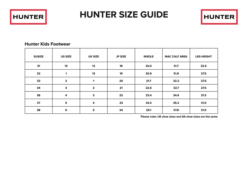 Size Guide - Kids