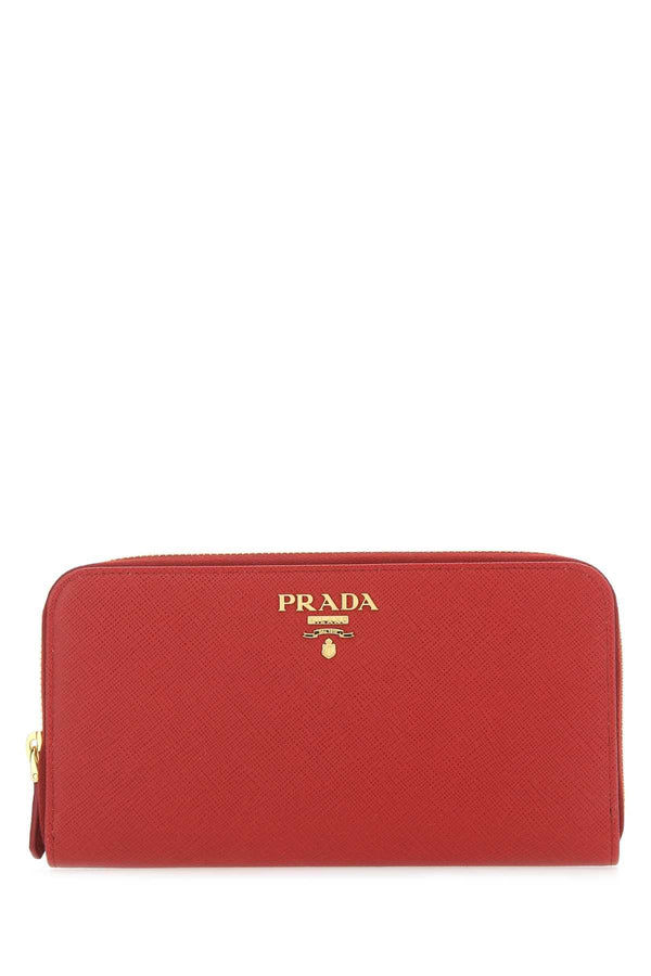 Prada Red Saffiano Leather Zip Wallet