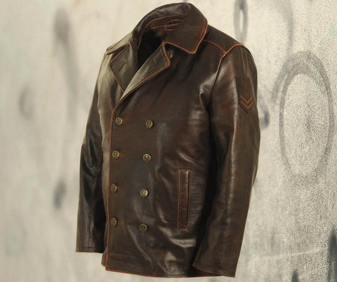 Nimitz Leather Pea coat brown Art. 130 - Pea Coat Collection
