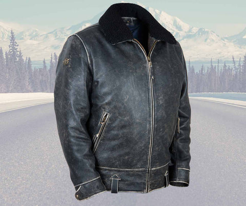 Highway Patrol Biker Leather Jacket embossed Art. 705 - vintage-leder.com
