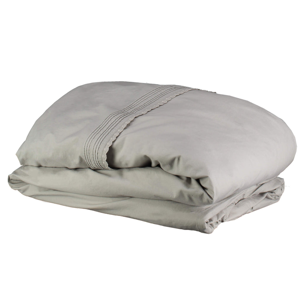 Feather Grey Pin Tuck Embroidered Duvet Cover Chalk Adult Sizes