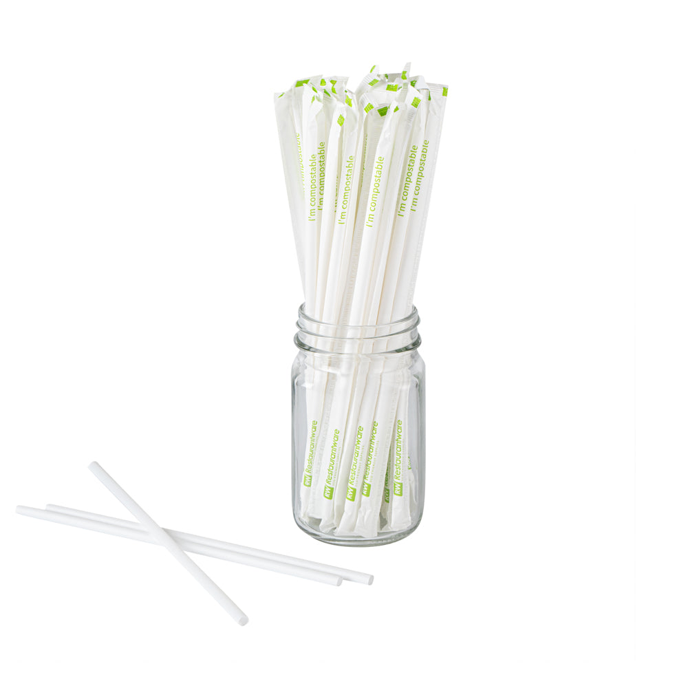 Basic Nature 8.3 inch Disposable Straws, 2000 Sustainable Straws - Wrapped, Flexible Neck, White PLA / PBAT Straws, for Hot and Cold Drinks - Restaura