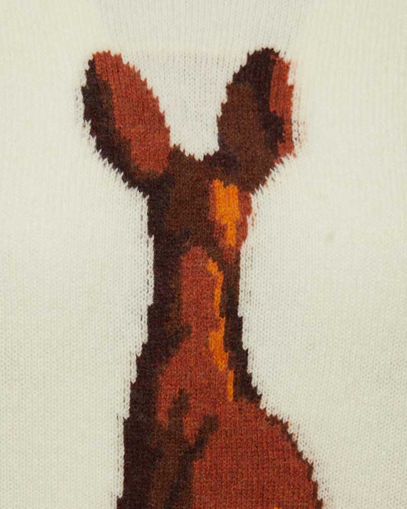 Kangaroo Intarsia Sweater Easy Crewneck Pullover