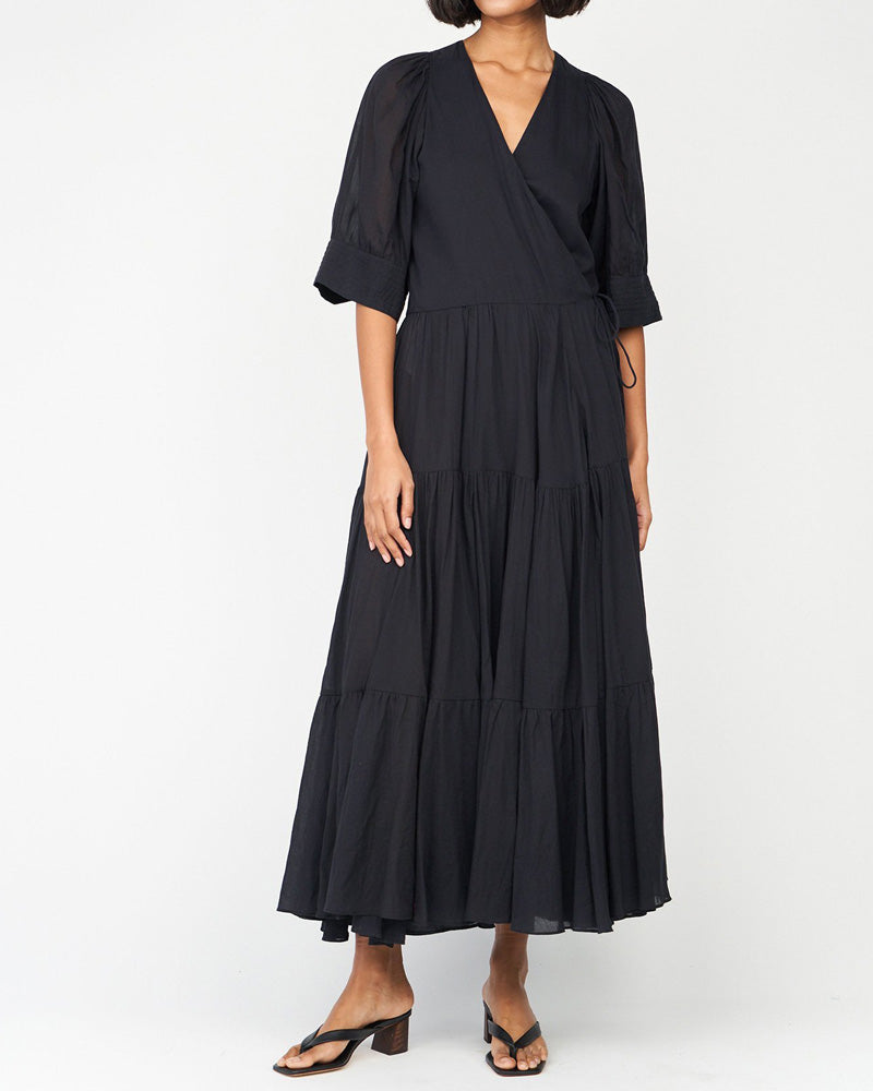 Buy > black wrap dress short sleeve > in stock