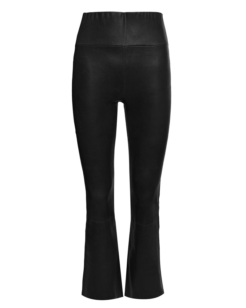 Leather Crop Flare Legging in Black