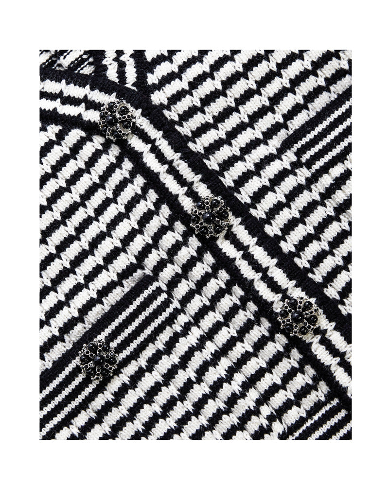 Black and White Melange Knit Cardigan