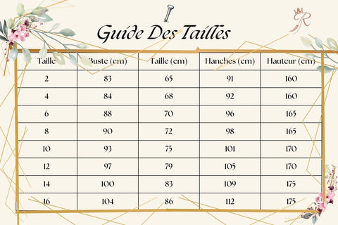 tableau des tailles