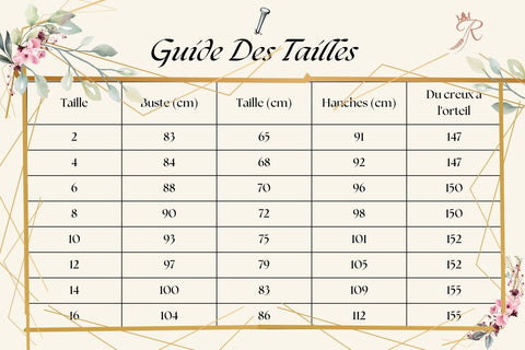 tableau des tailles