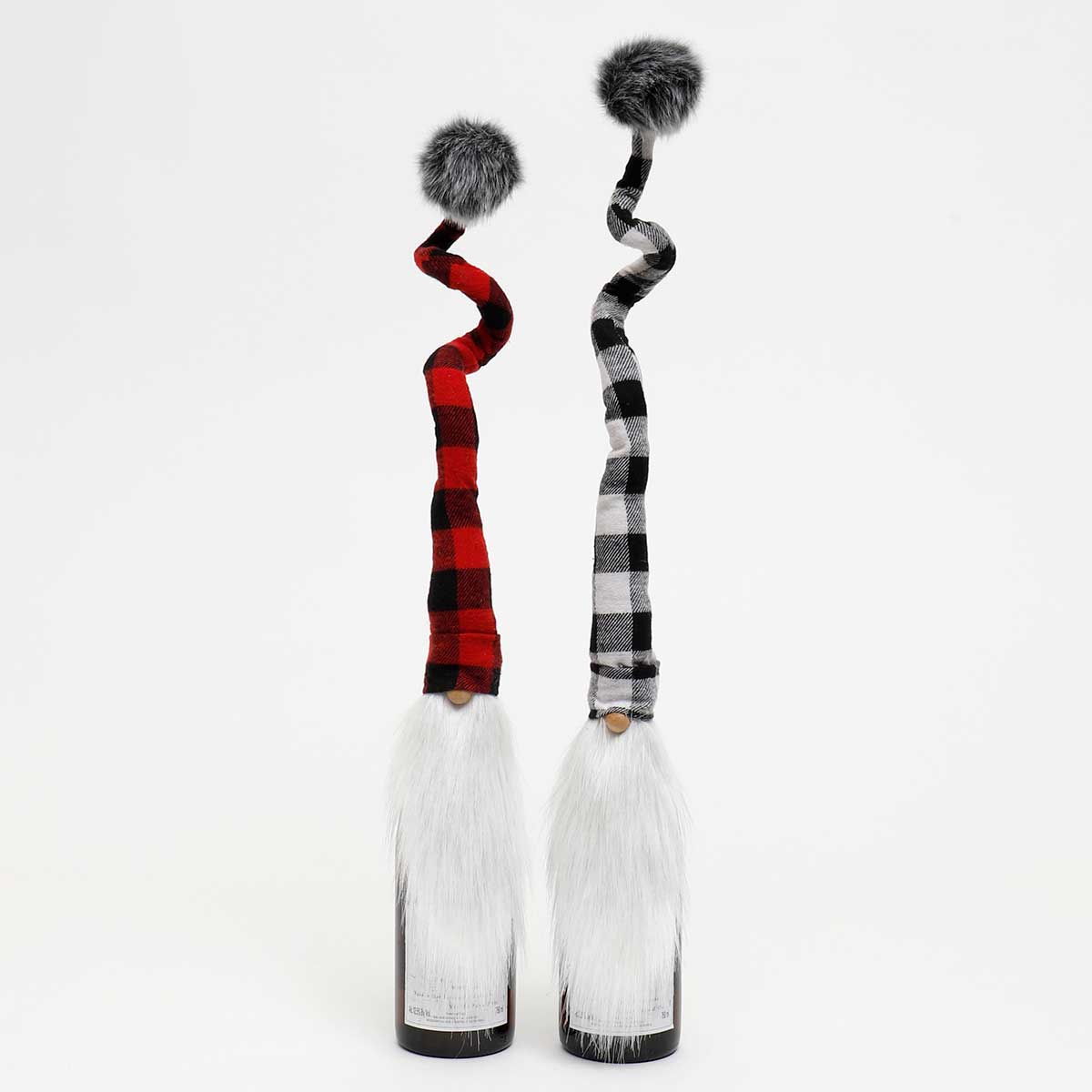 Set of 2 Buffalo Plaid Gnome BOTTLE TOPPERS
