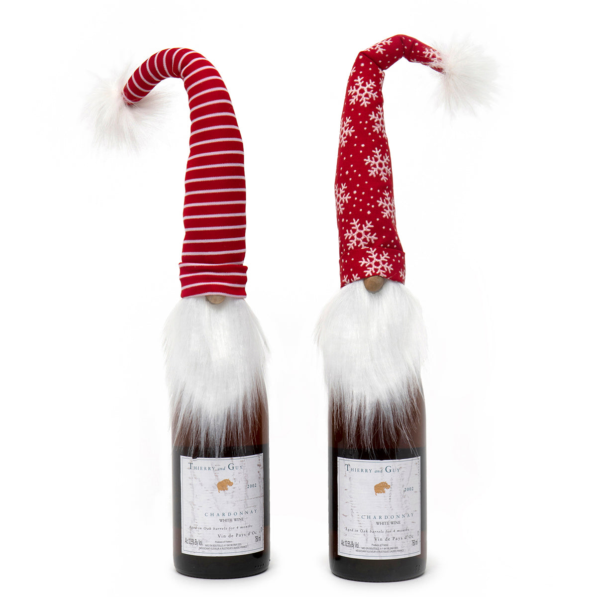 SET OF 2 RED/WHITE CHRISTMAS GNOME BOTTLE TOPPER