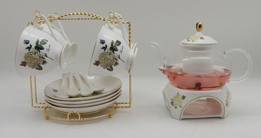 Copy of Delton Porcelain 15-Peice Tea Set in White Basket, Dainty