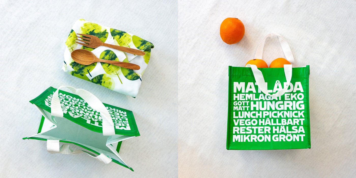 Usage example of stylish eco lunch bag from Scandinavian Sweden
