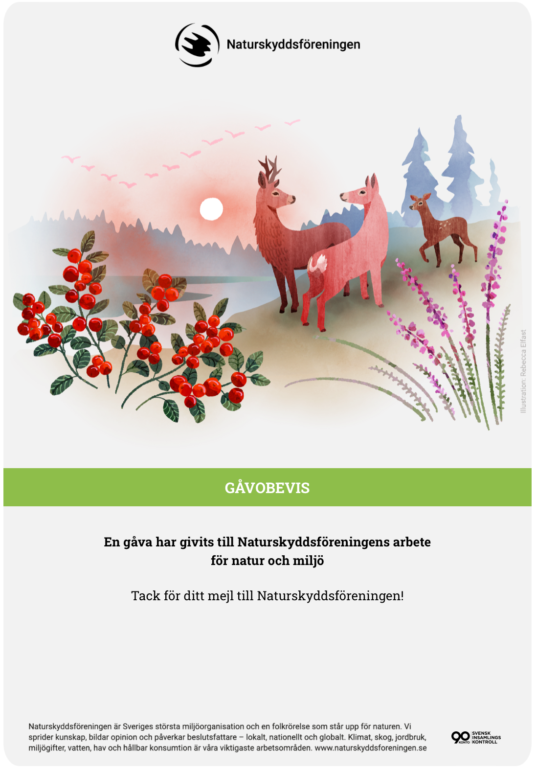 スウェーデンの自然保護団体への寄付の手紙