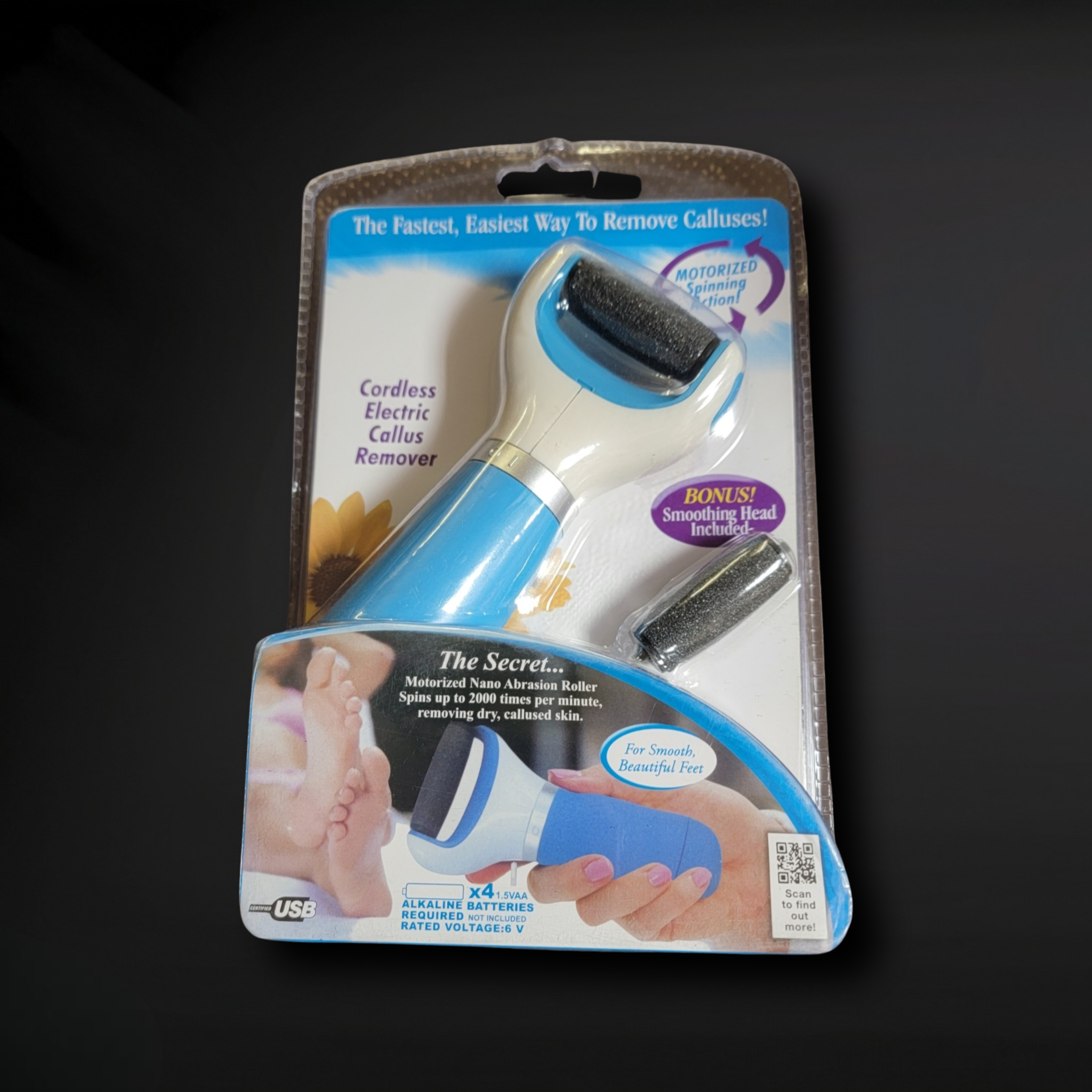 Cordless Motorized Callus Remover - Motorized Nano Abrasion Roller - Pink or Blue