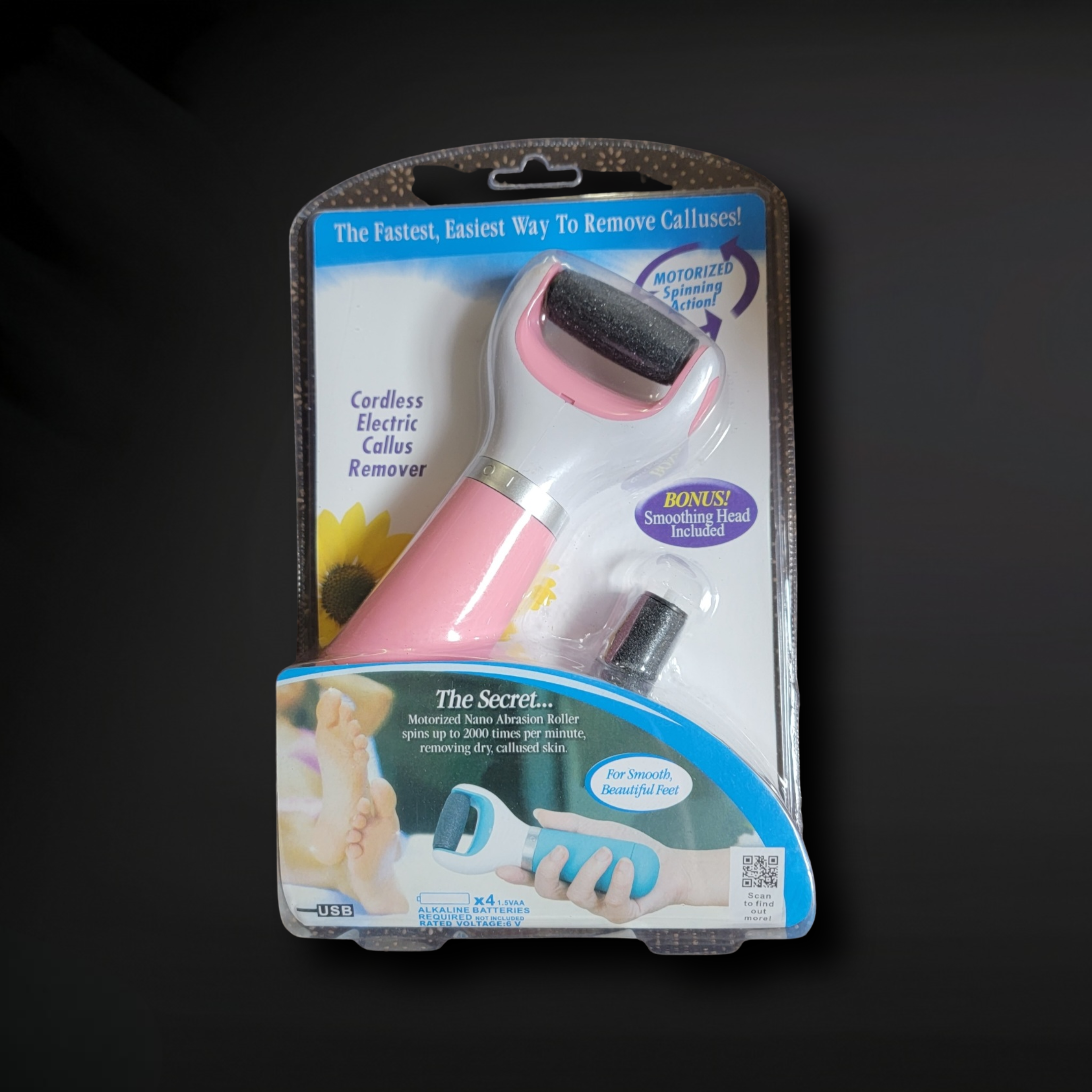 Cordless Motorized Callus Remover - Motorized Nano Abrasion Roller - Pink or Blue