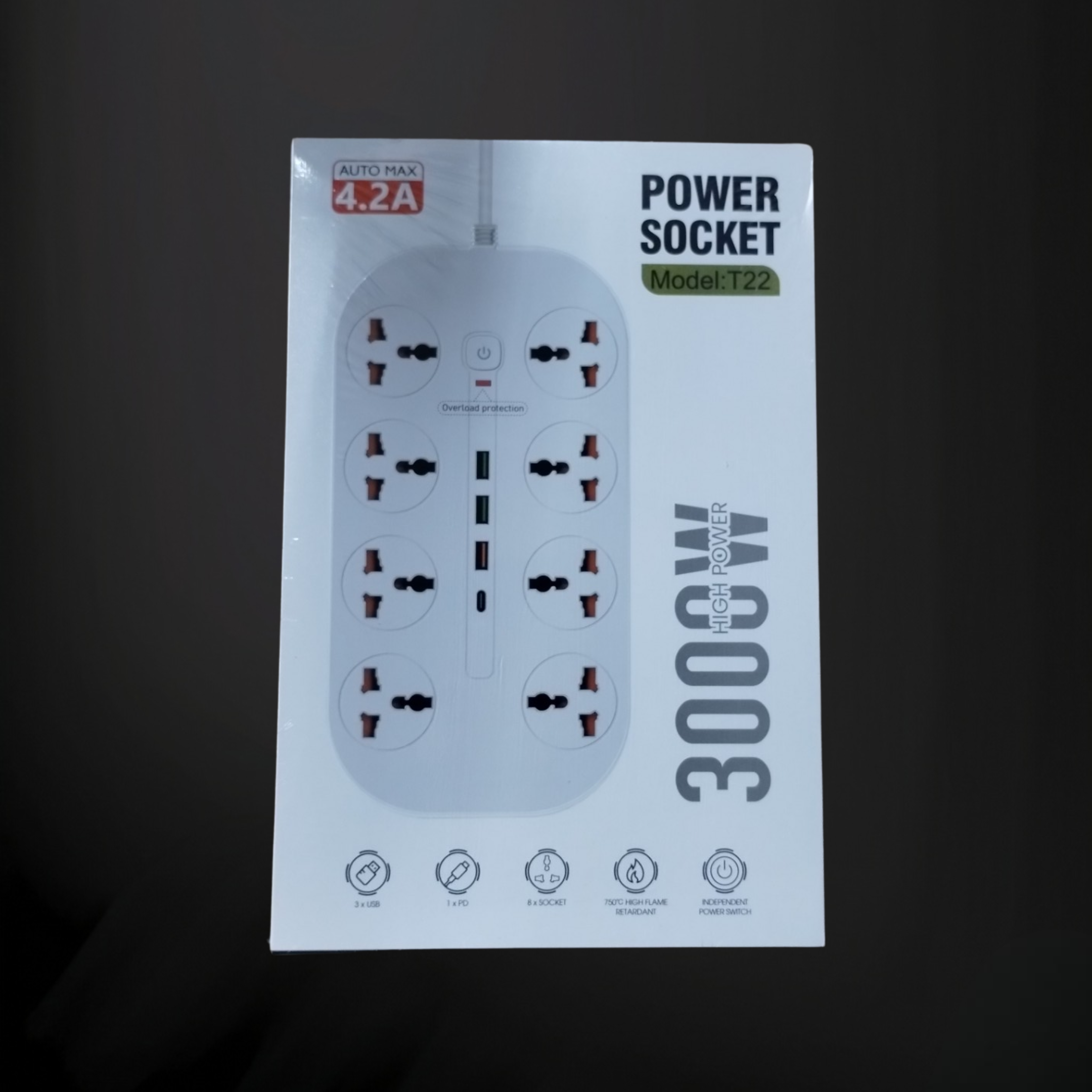 ''High Power 3000-Watt Extension with 8 Sockets, USB Ports, and Type C | Safety Meets Versatility''''''''