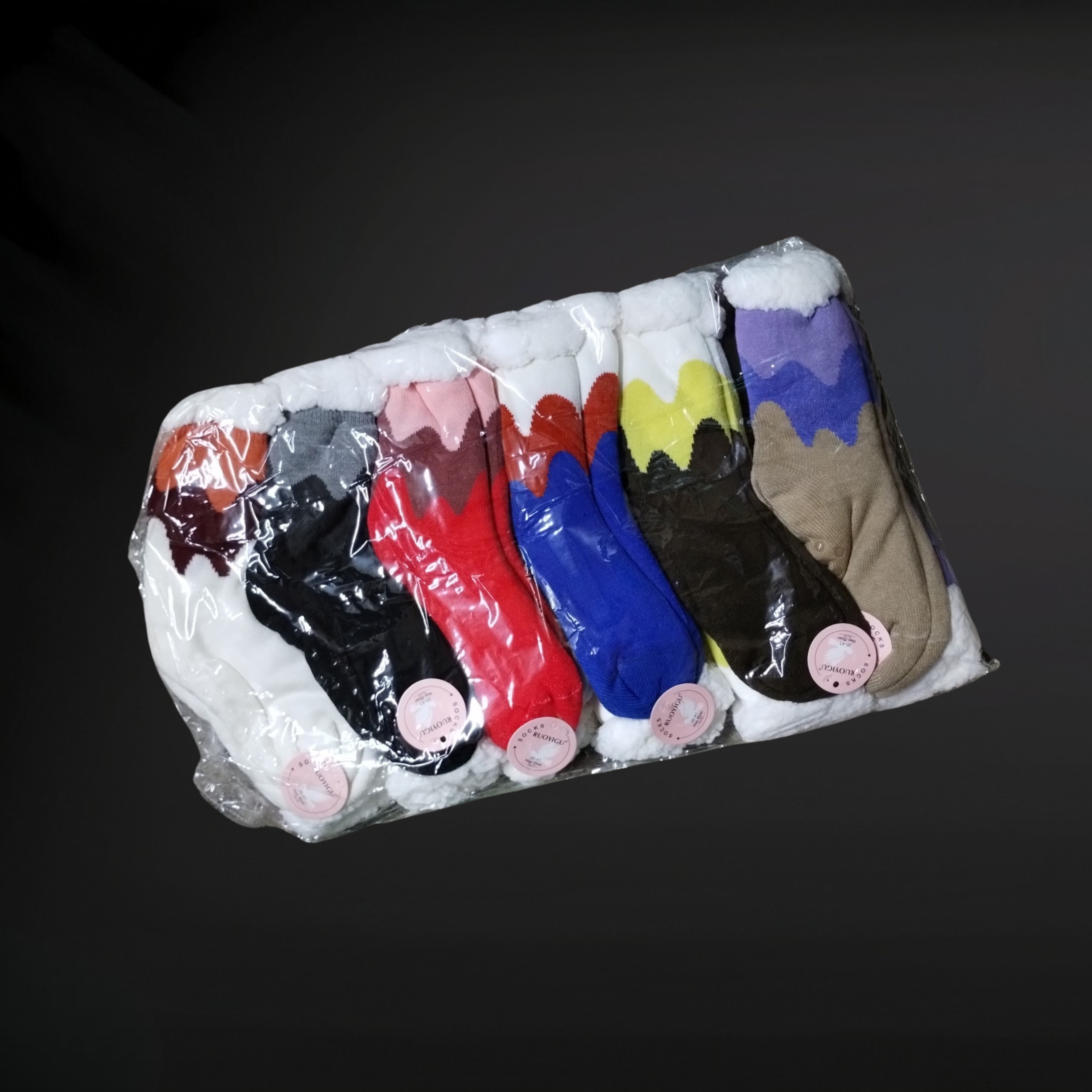 ''Sherpa Fur Lined Slipper Socks - 1 Dozen Quantity, Assorted Colors/Designs''''''''''