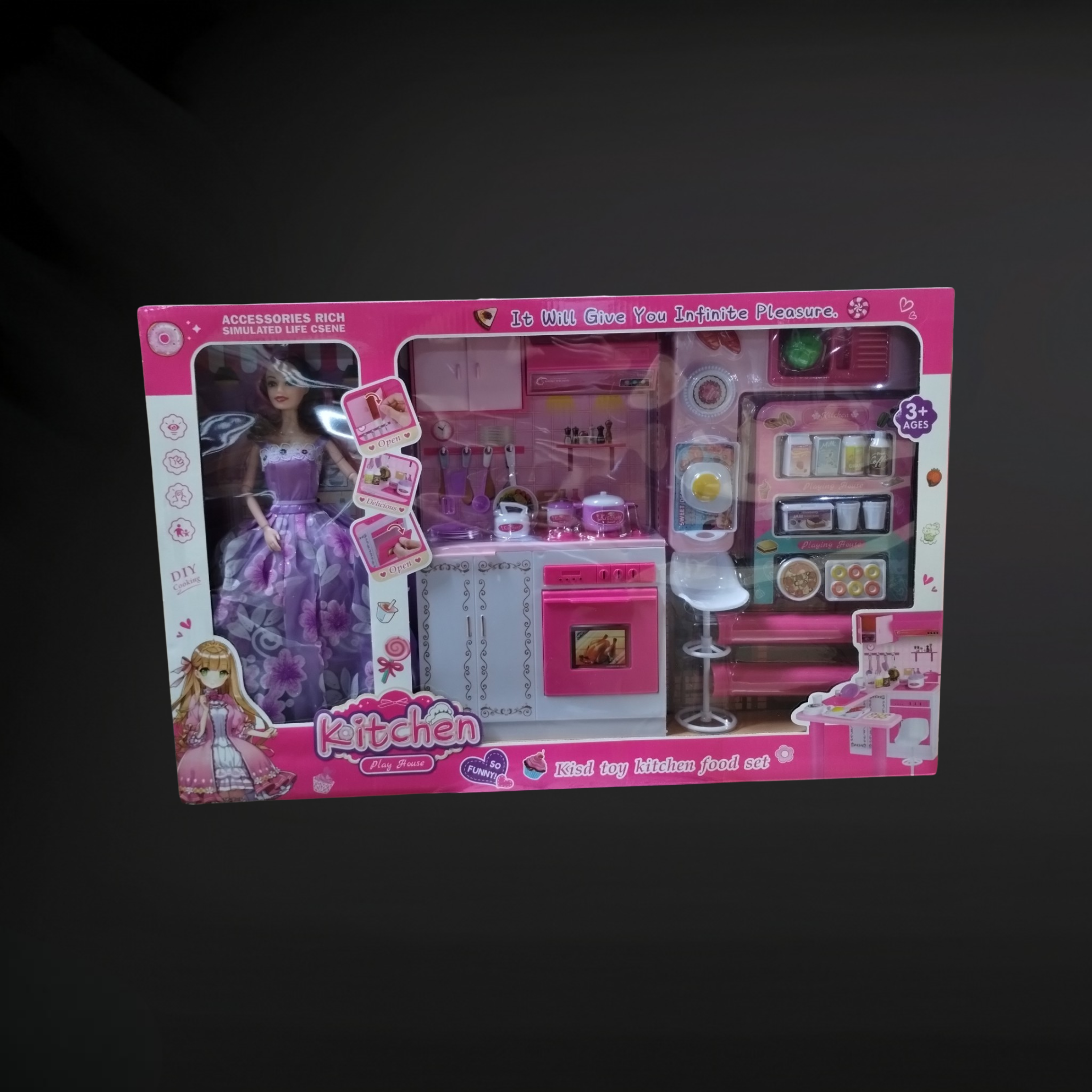 Kitchen DOLL Playhouse Set with DOLL and Accessories