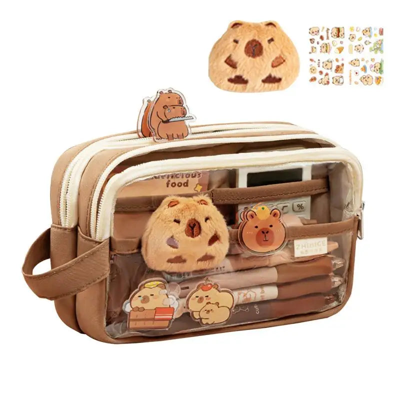 Cute Fabric Pencil Case Large Capacity Animal Zipper Kids Bag