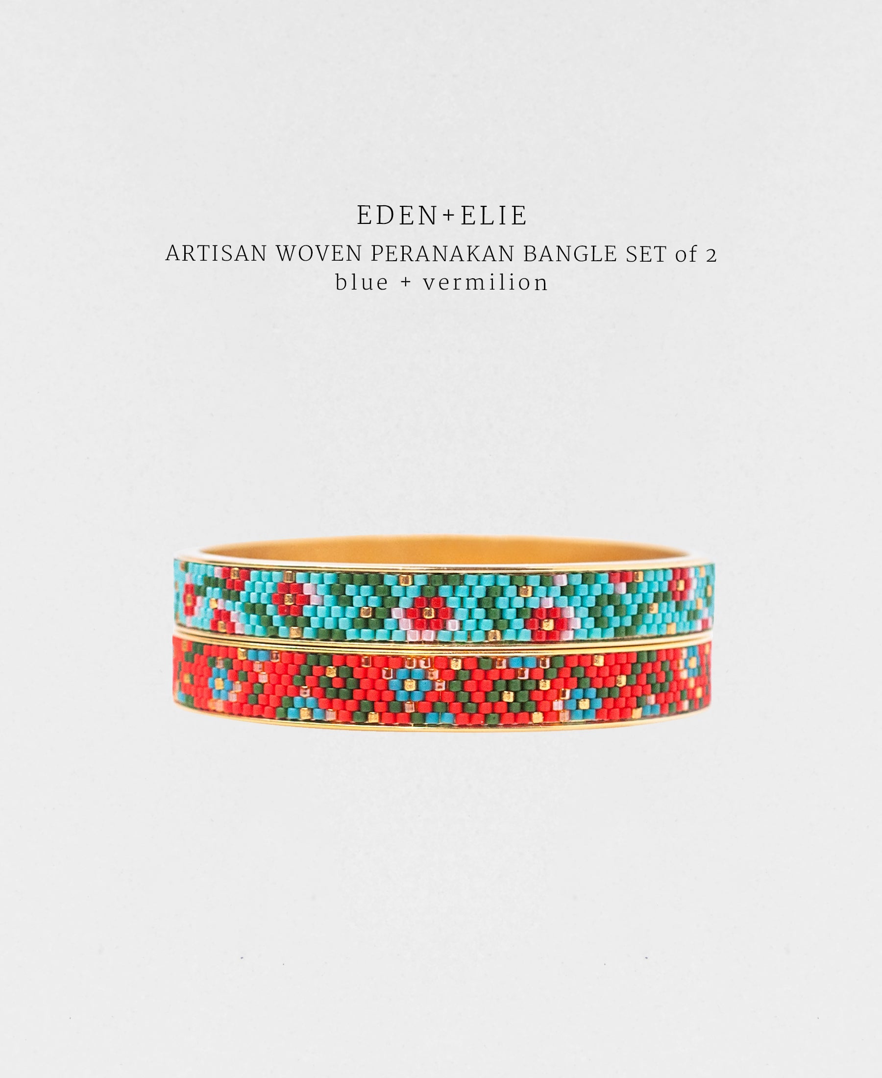 EDEN + ELIE Modern Peranakan gold narrow bangles set of 2 - blue + yel