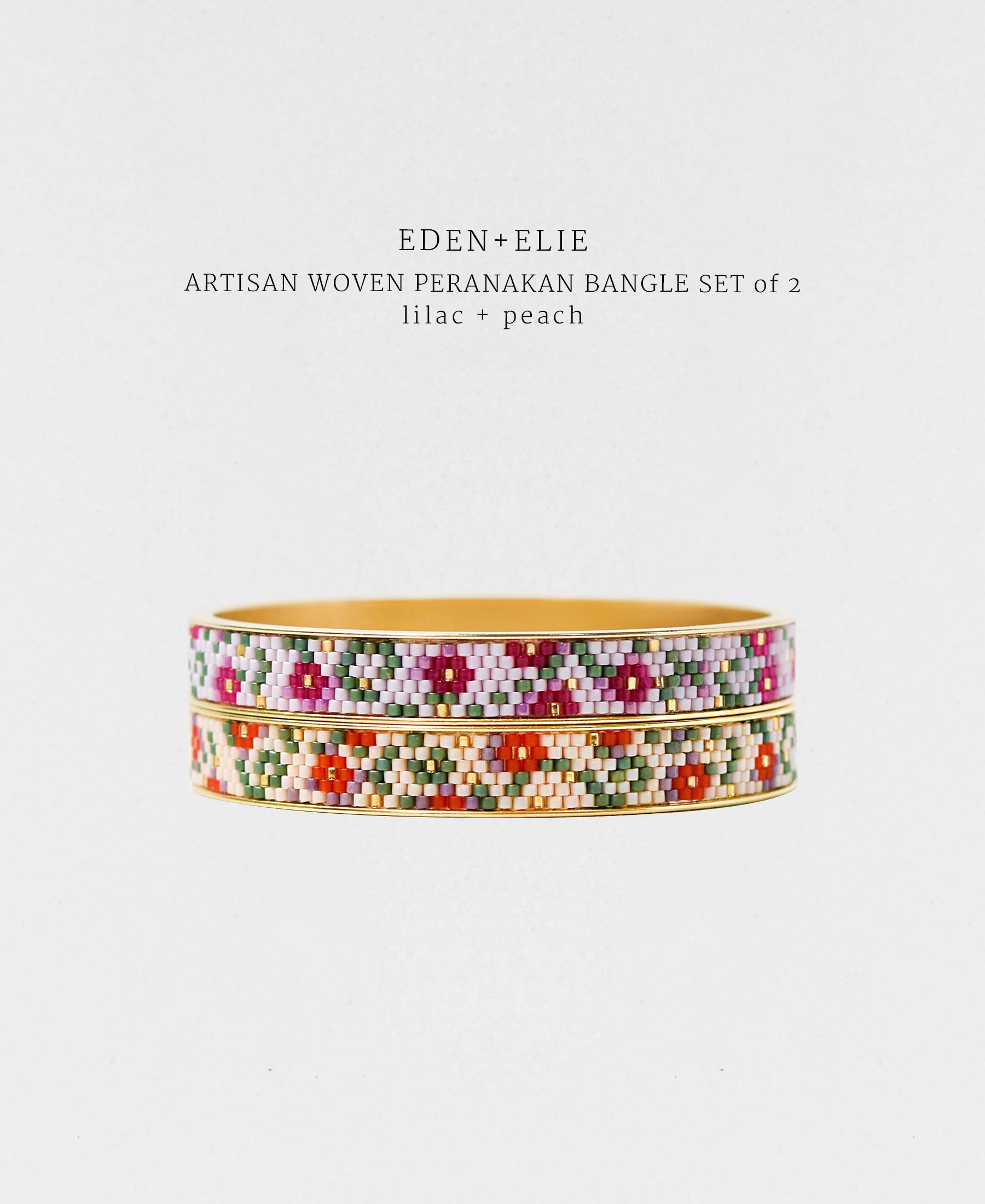 EDEN + ELIE Modern Peranakan gold narrow bangles set of 2 - blue + yel