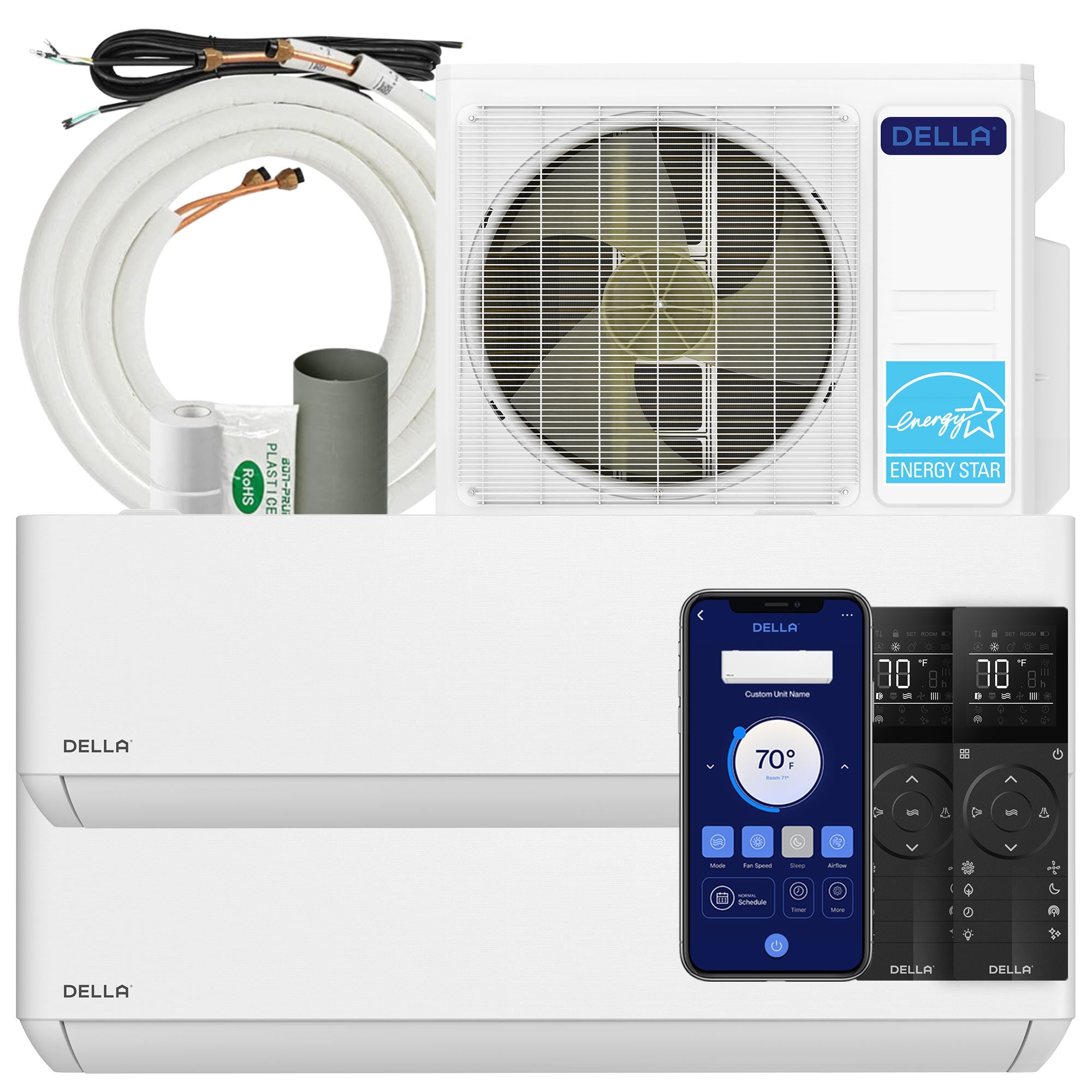 DELLA Optima Series 27000 BTU Dual Zone Mini Split AC with R-454B (9K+12K) – Up to 950 Sq.Ft.