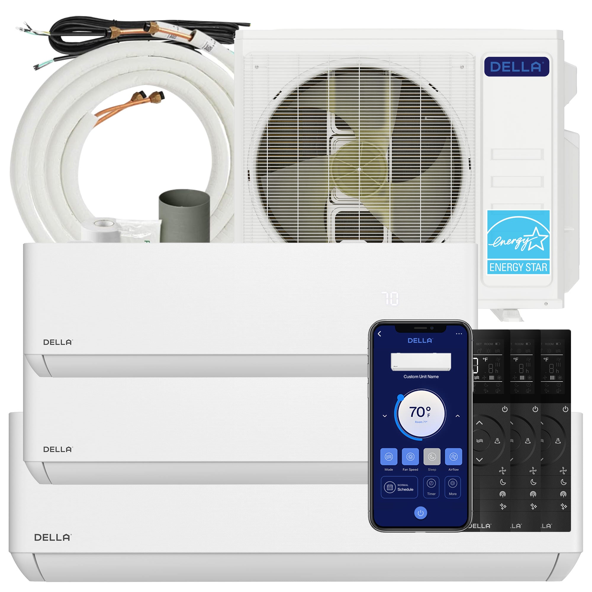 DELLA Optima Series 27000 BTU Tri-Zone Mini Split AC with R-454B (9K+9K+18k) – Up to 1800 Sq.Ft.