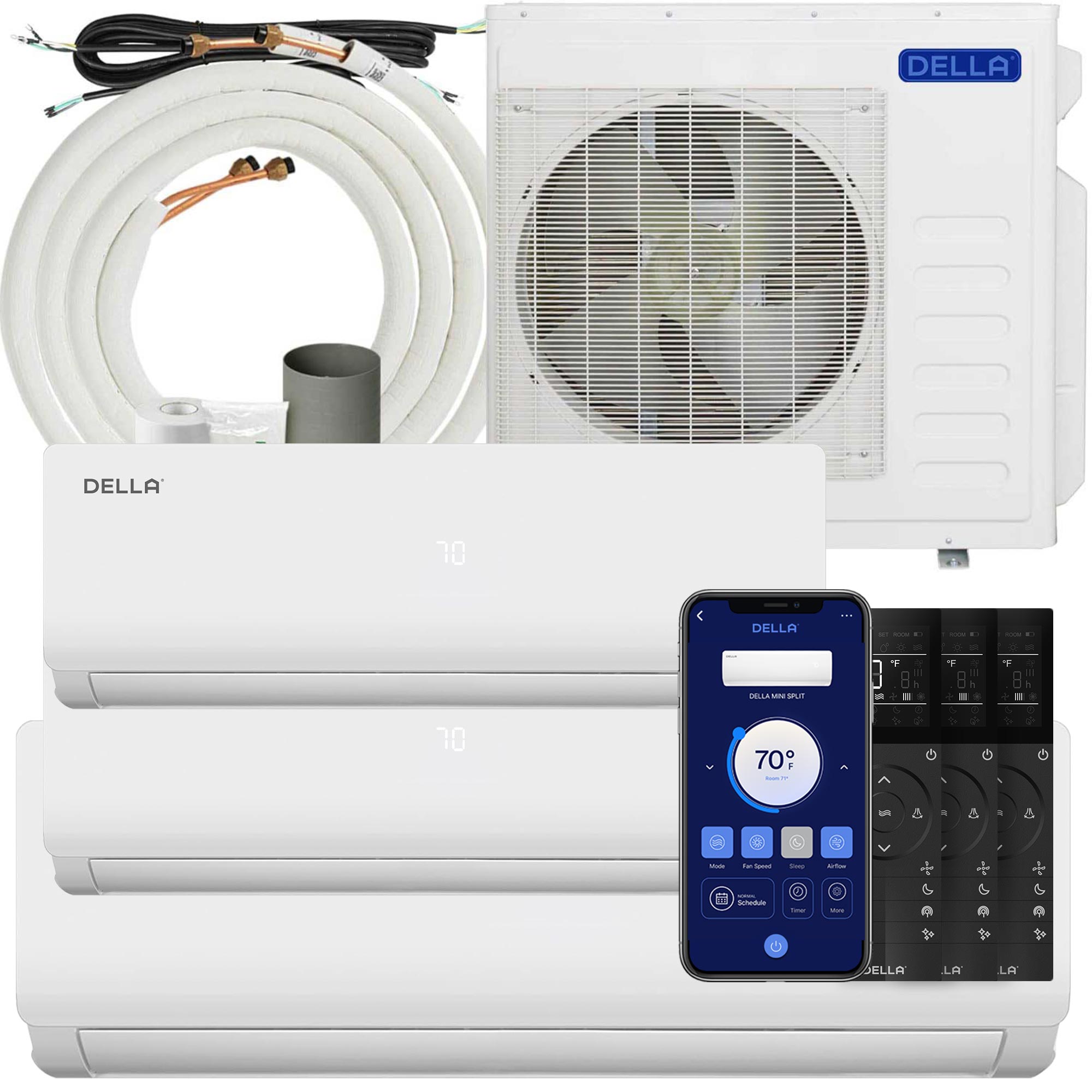 DELLA Vario Series 36000 BTU Tri-Zone Mini Split AC (9K+9K+18K) – Up to 1800 Sq.Ft.