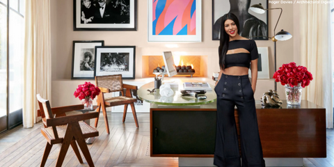 Original Pierre Jeanneret chairs feature in Kourtney Kardashian Barker's study