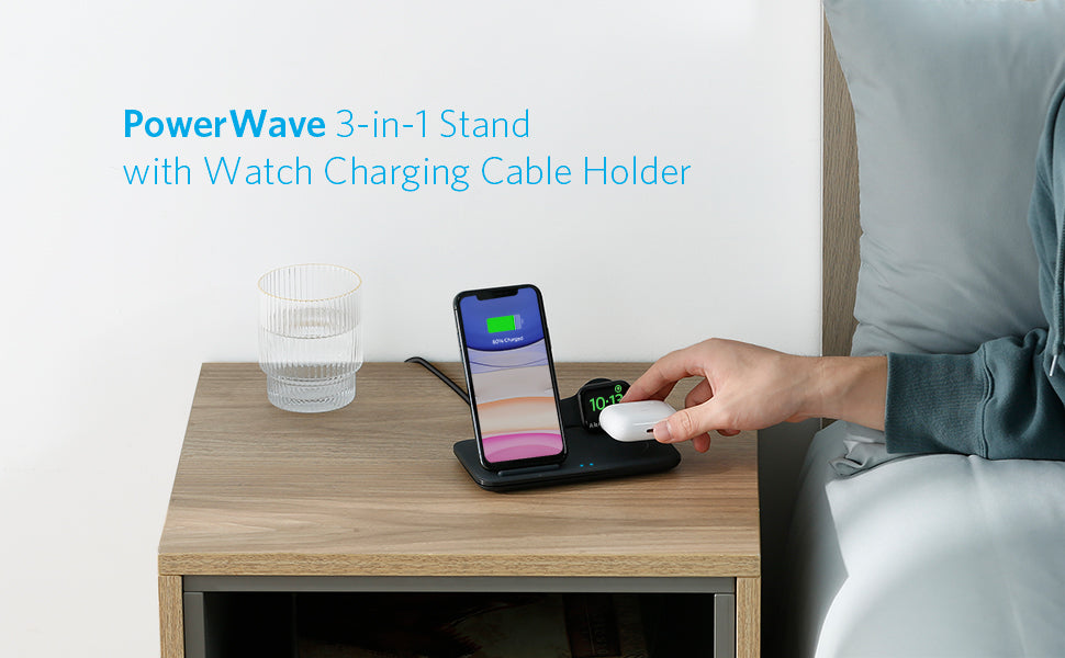 PowerWave 3 in 1 Qi-Certified Stand Wireless Charger Charging Station, 312 Charger 20W, 322 USB-C Cable
