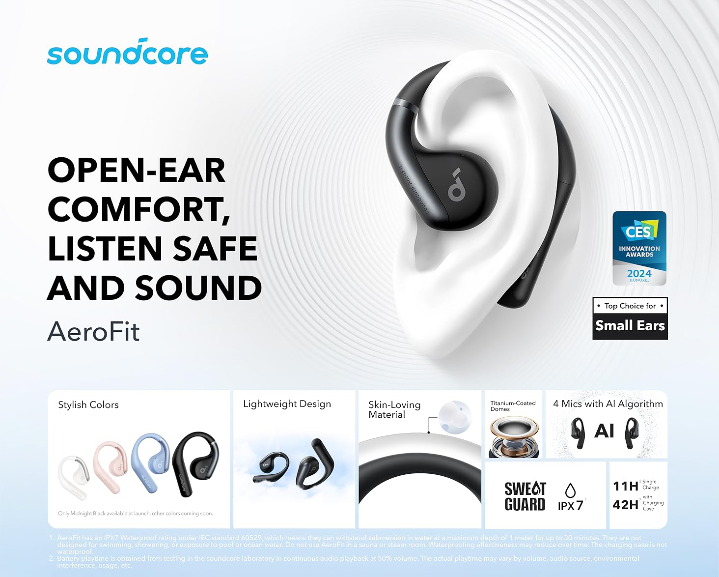Soundcore AeroFit Open-Ear Bluetooth Earphones Wireless Earbuds A3872 Open-Ear Comfort