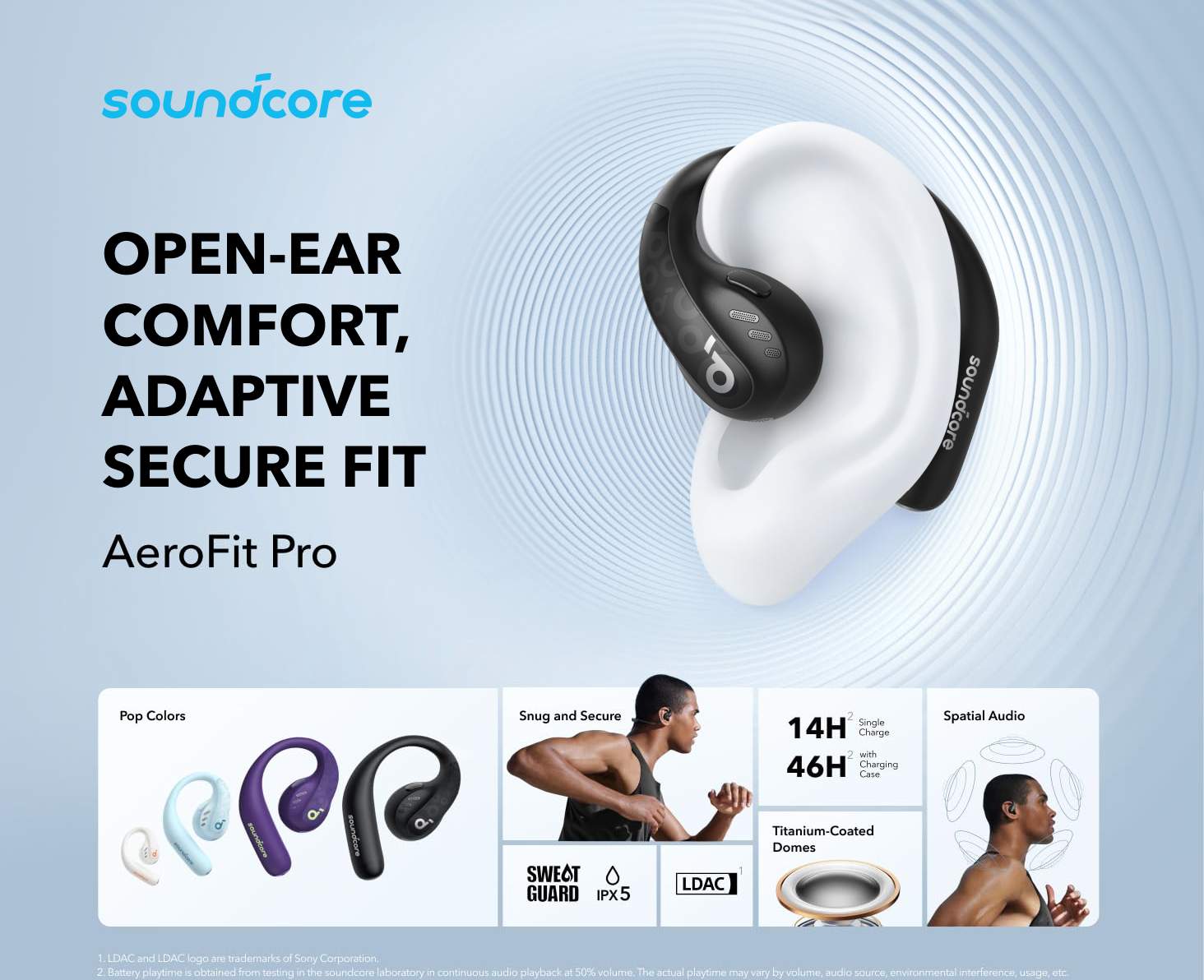 Soundcore AeroFit Pro Open-Ear Bluetooth Earphones Wireless Earbuds A3871 Open-Ear Comfort