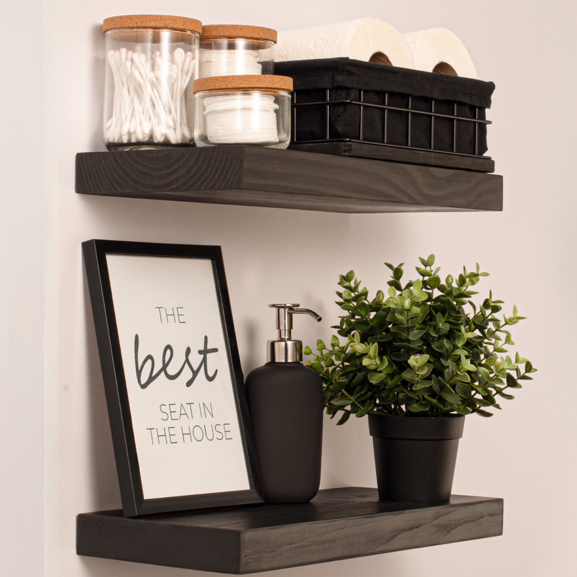 16" Floating Wood Shelves Set of 2 - Black Color