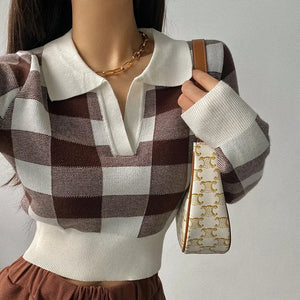 Retro Plaid Cropped Knit Top - Really Good Threads