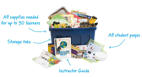 Enrichment programs include all the supplies needed for up to 30 learners, storage tubs, instructor guide, and student pages.