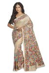 Flower Pattern Tussar Silk Katha Stitch Saree